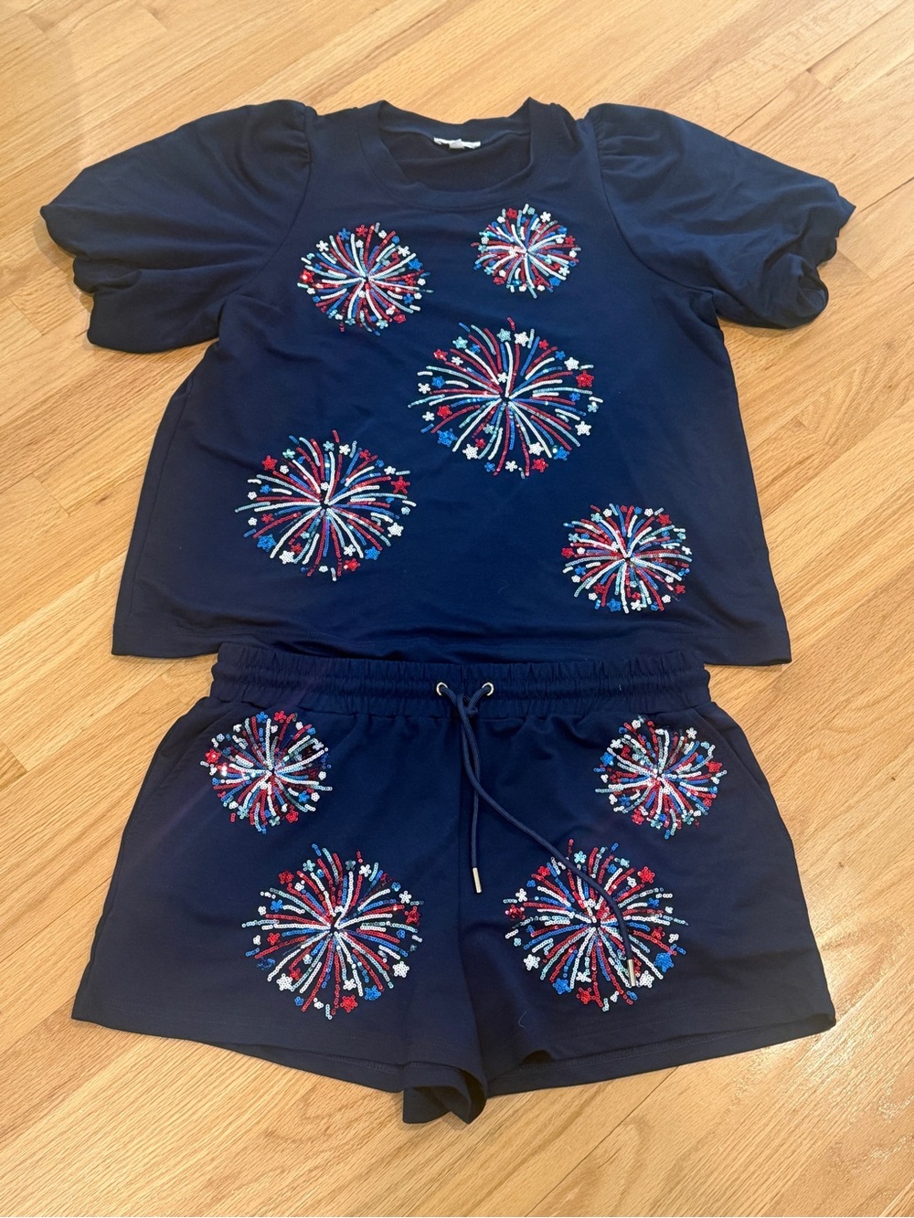 Mary Square Navy Sequin Firework knit Set